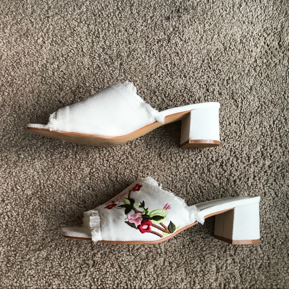 White embroided mules